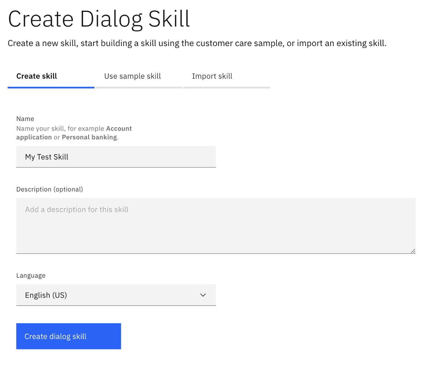 IBM's Watson Assistant's create dialog skill interface